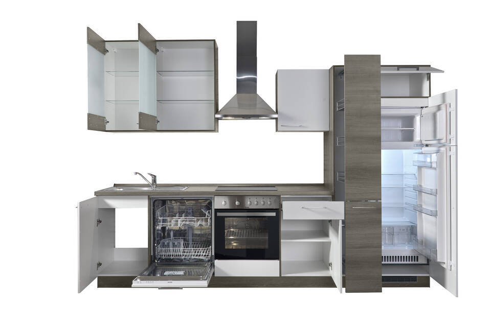 Express Küchenzeile mit Geräten in Weiß & Eiche grau: 310 cm, Spüle links | Küchenblock "EXK980-1-1-l" / Bild 5