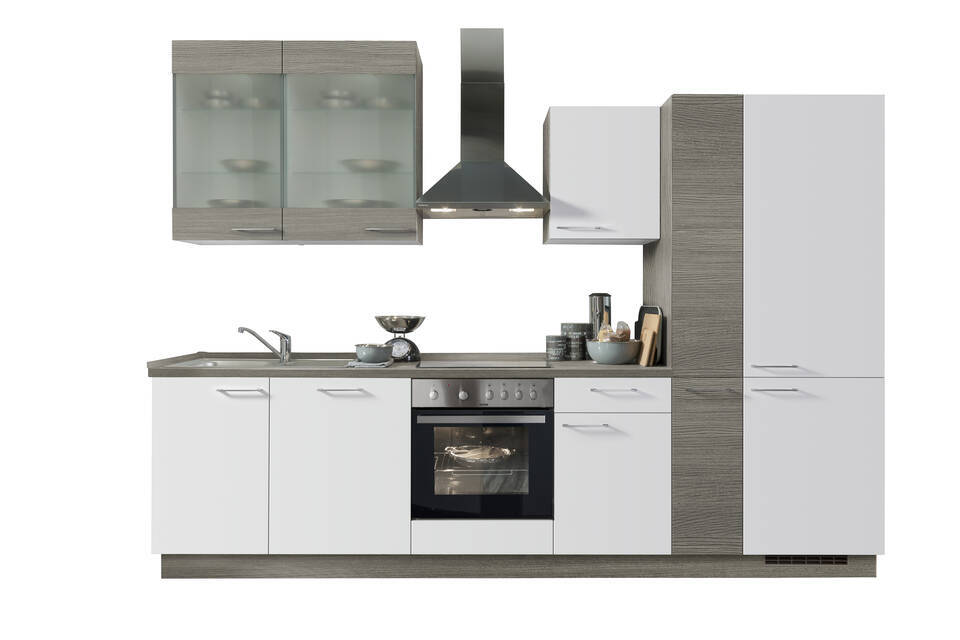 Express Küchenzeile mit Geräten in Weiß & Eiche grau: 310 cm, Spüle links | Küchenblock "EXK990-1-1-l" / Bild 3