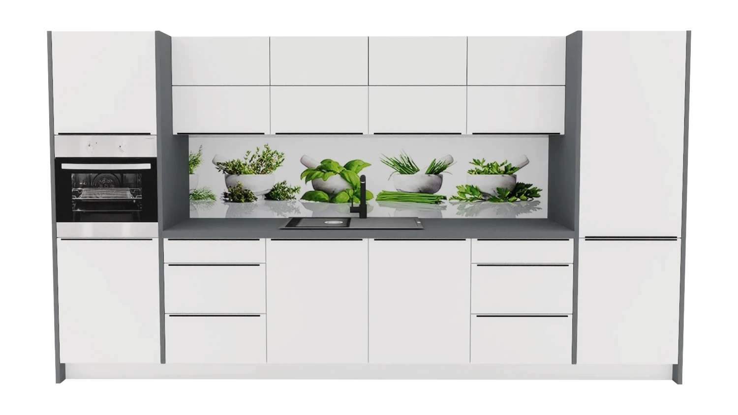 Express Küche mit Insel mit Geräten in Weiß & Anthrazit: 370x185 cm, 555 cm, Spüle links | Inselküche "EXK1020-1-1-l" / Bild 2