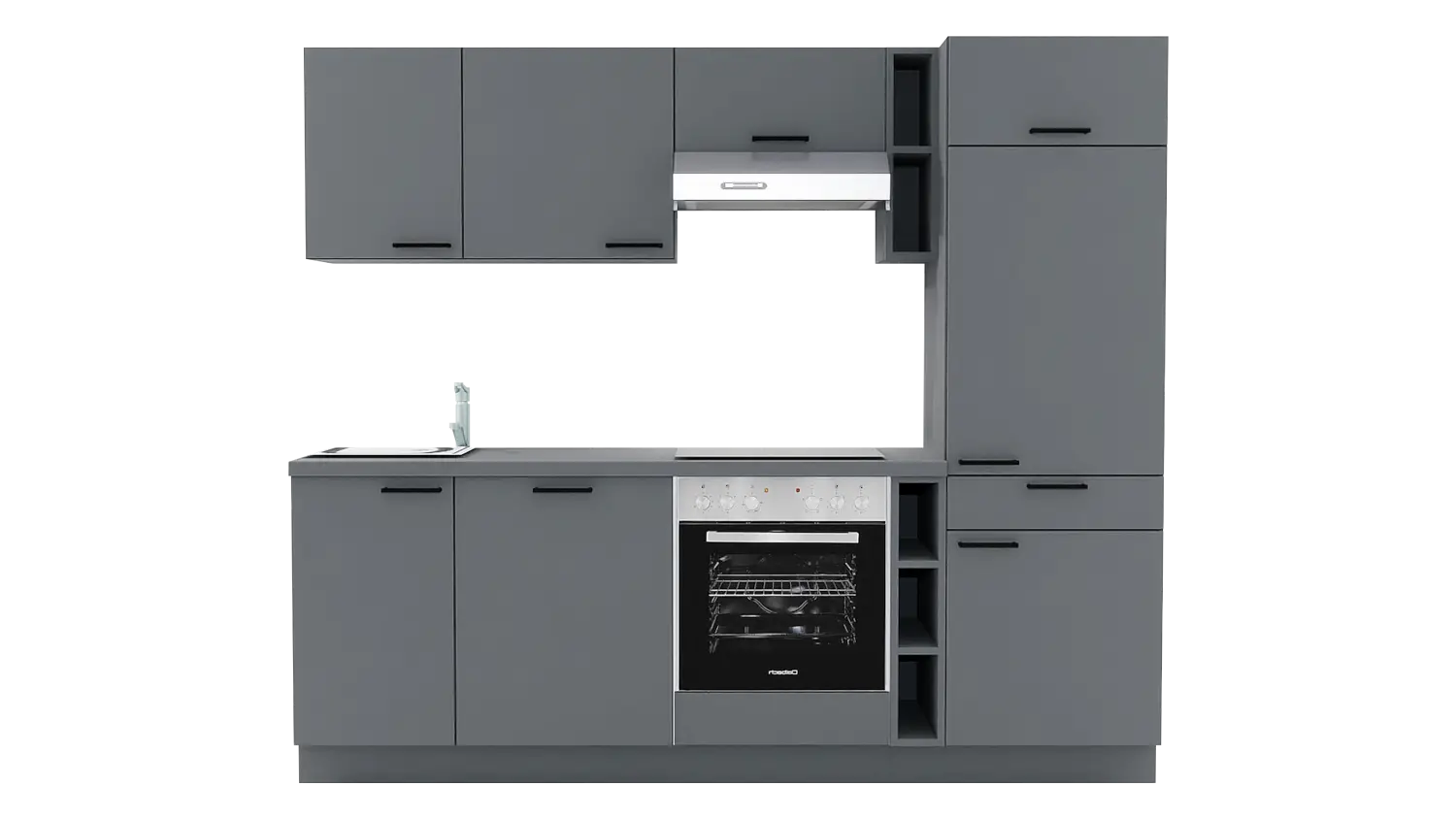 Express Küchenzeile mit Geräten in Anthrazit: 240 cm, Spüle links | Singleküche "EXK1170-3-1-l"