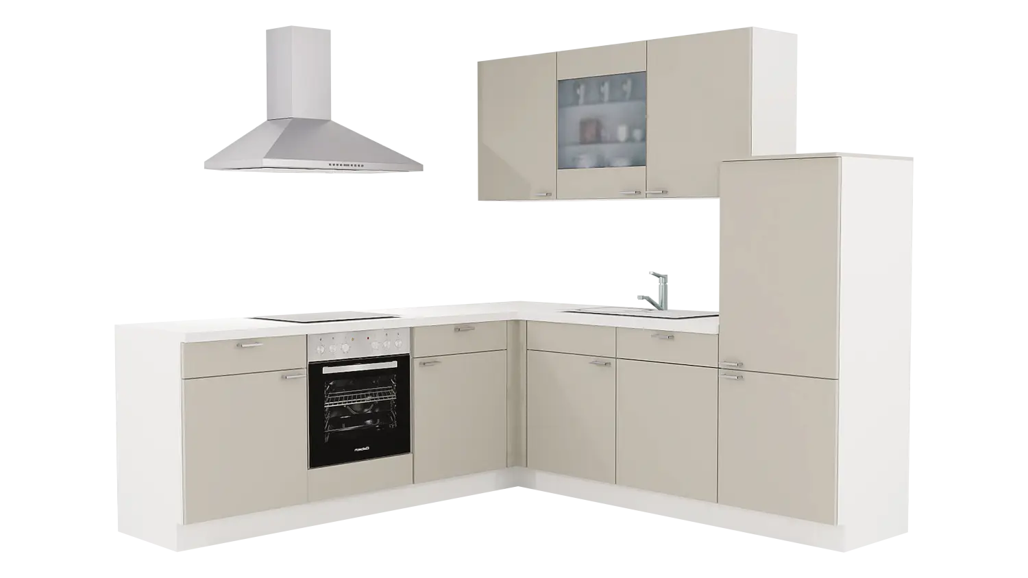 Express L-Küche mit Geräten in Hellgrau & Weiß: 245x245 cm, 490 cm, Spüle rechts | Winkelküche "EXK130-1-1-r"