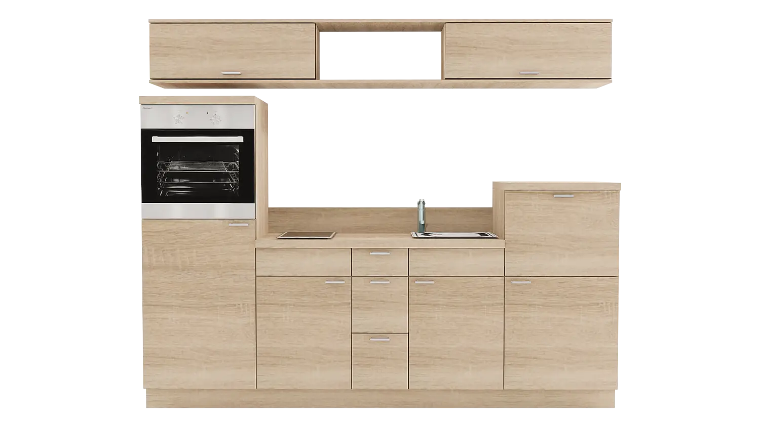 Express Küchenzeile mit Geräten in Bergeiche: 250 cm, Spüle rechts | Singleküche "EXK270-4-1-r"