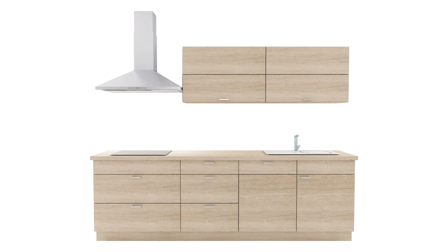 Express Küche mit Geräten in Bergeiche: zweizeilig, 274x154 cm, 428 cm, Spüle rechts | Doppelblock "EXK30-5-1-r" / Bild 2