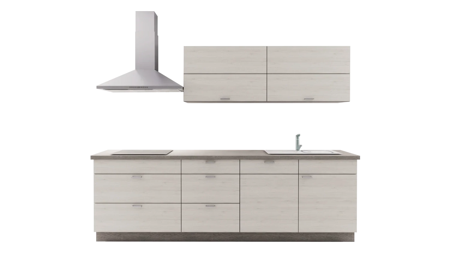 Express Küche mit Geräten in Eiche weiß & Eiche grau: zweizeilig, 274x154 cm, 428 cm, Spüle rechts | Doppelblock "EXK30-4-1-r" / Bild 2