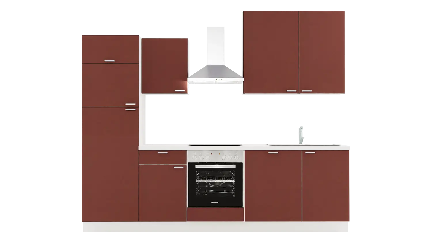 Express Küchenzeile mit Geräten in Karminrot & Weiß: 280 cm, Spüle rechts | Singleküche "EXK660-1-1-r" / Bild 1