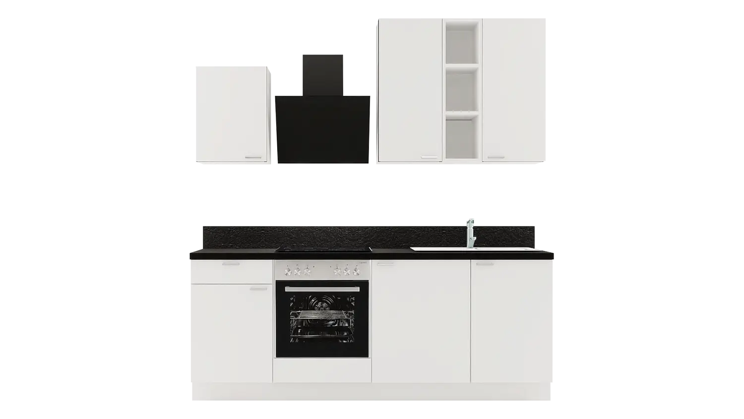 Express Küchenzeile mit Geräten in Weiß & Schwarz: 220 cm, Spüle rechts | Singleküche "EXK840-1-1-r" / Bild 1