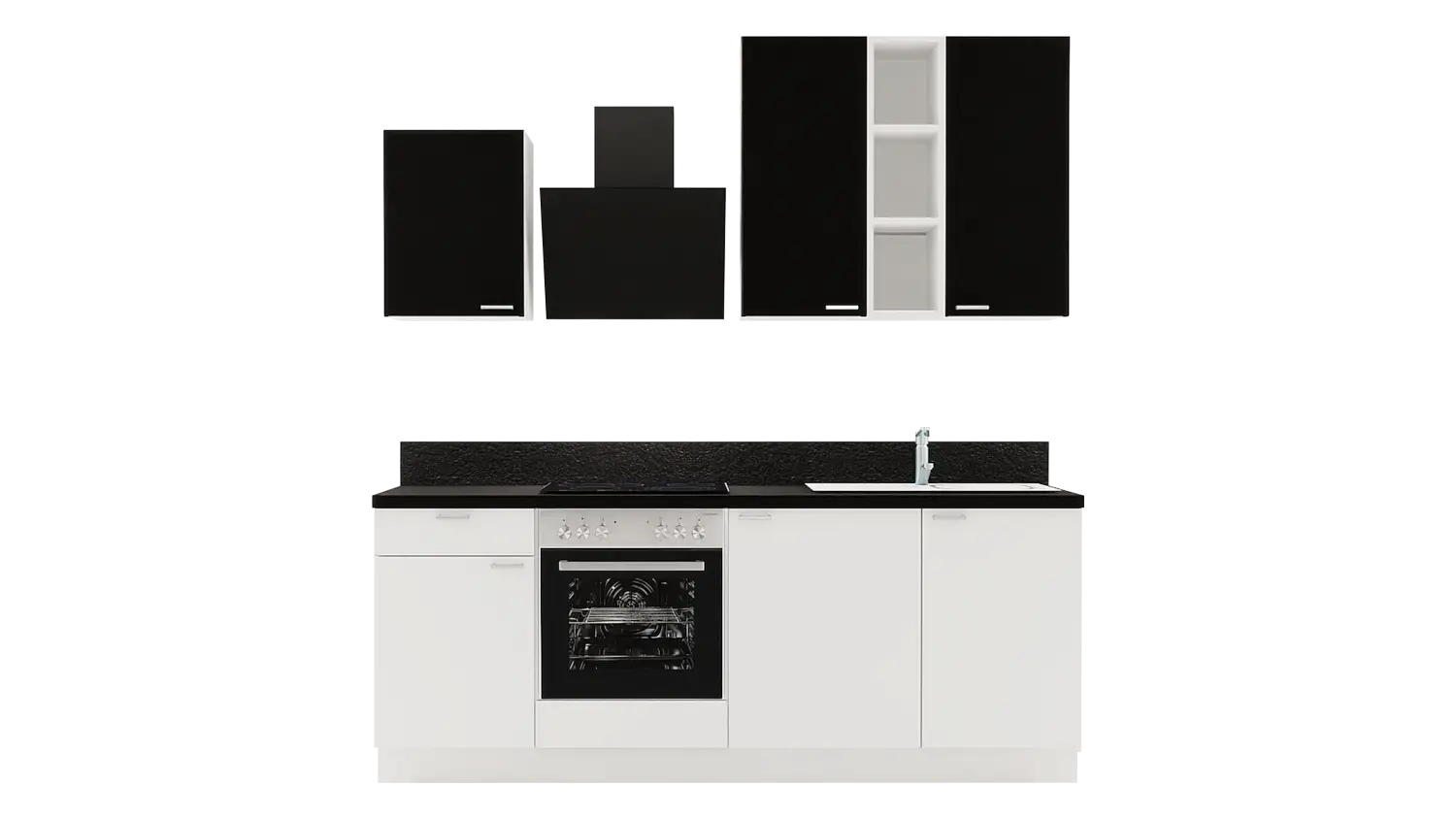 Express Küchenzeile mit Geräten in Weiß & Schwarz: 220 cm, Spüle rechts | Singleküche "EXK840-4-1-r" / Bild 2