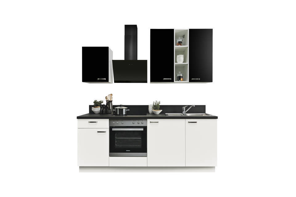 Express Küchenzeile mit Geräten in Weiß & Schwarz: 220 cm, Spüle rechts | Singleküche "EXK840-4-1-r" / Bild 4