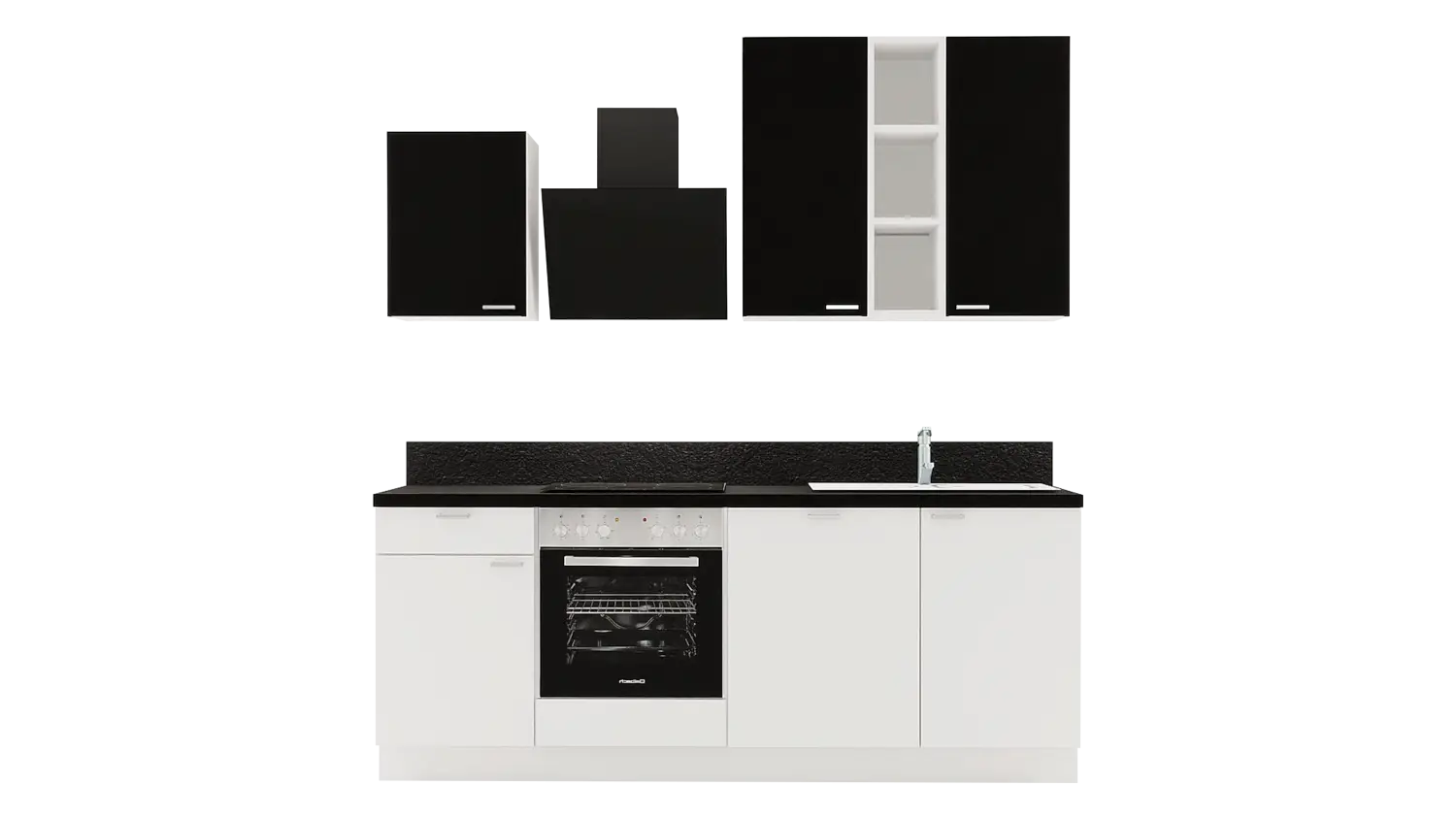 Express Küchenzeile mit Geräten in Weiß & Schwarz: 220 cm, Spüle rechts | Singleküche "EXK850-4-1-r" / Bild 2