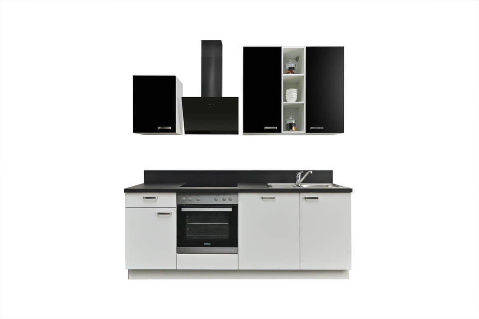 Express Küchenzeile mit Geräten in Weiß & Schwarz: 220 cm, Spüle rechts | Singleküche "EXK850-4-1-r" / Bild 4