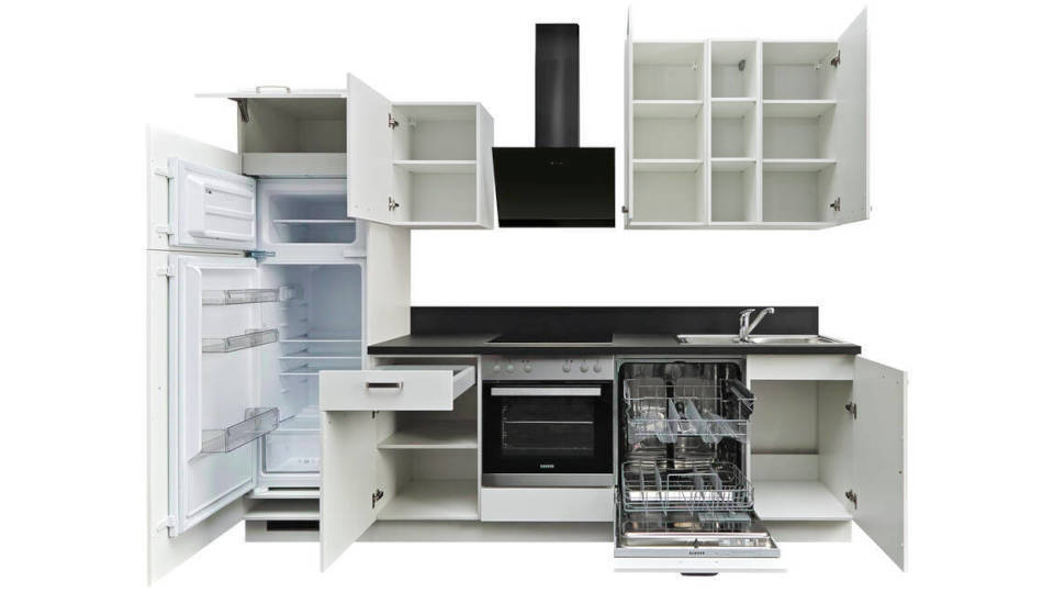 Express Küchenzeile mit Geräten in Weiß & Schwarz: 280 cm, Spüle rechts | Singleküche "EXK860-1-1-r" / Bild 4