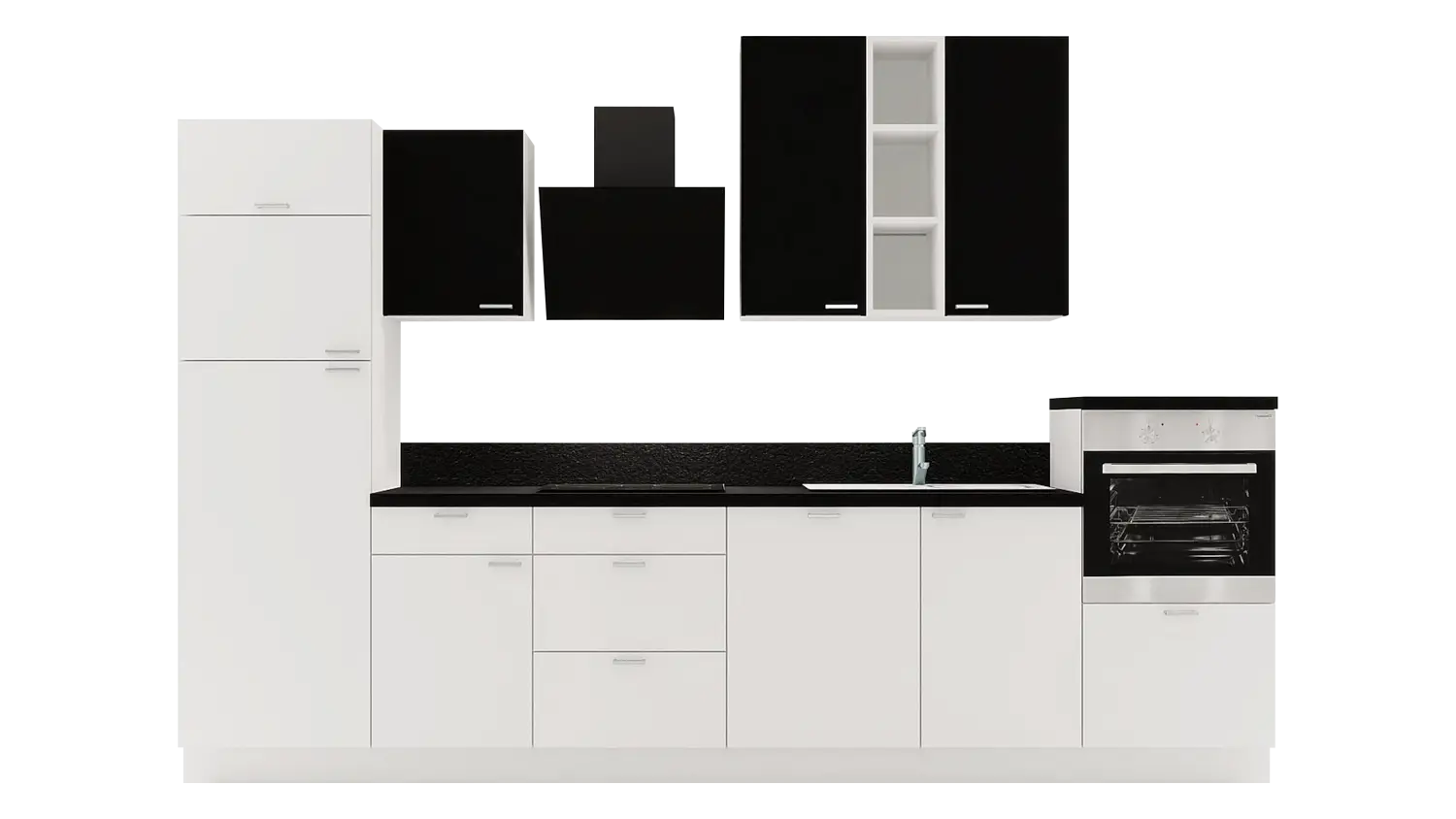 Express Küchenzeile mit Geräten in Weiß & Schwarz: 340 cm, Spüle rechts | Küchenblock "EXK880-4-1-r" / Bild 2