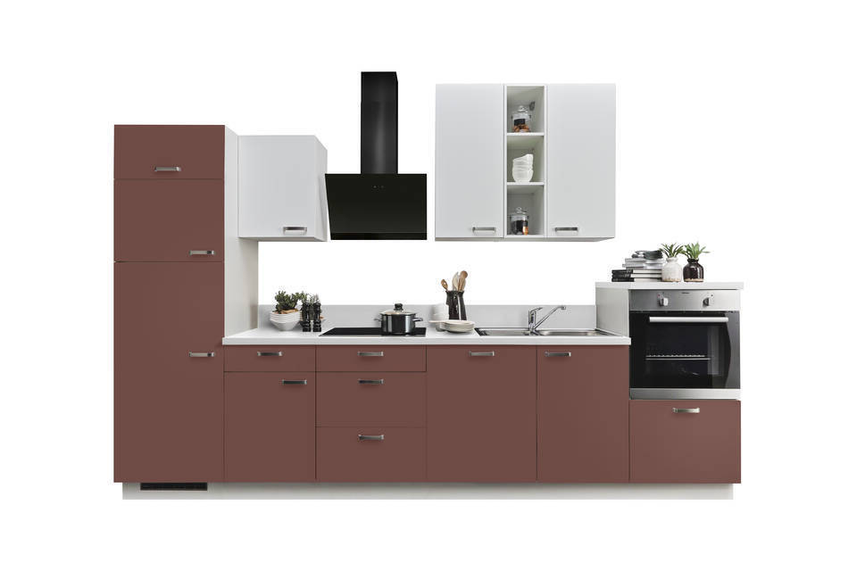 Express Küchenzeile mit Geräten in Karminrot & Weiß: 340 cm, Spüle rechts | Küchenblock "EXK880-2-1-r" / Bild 3