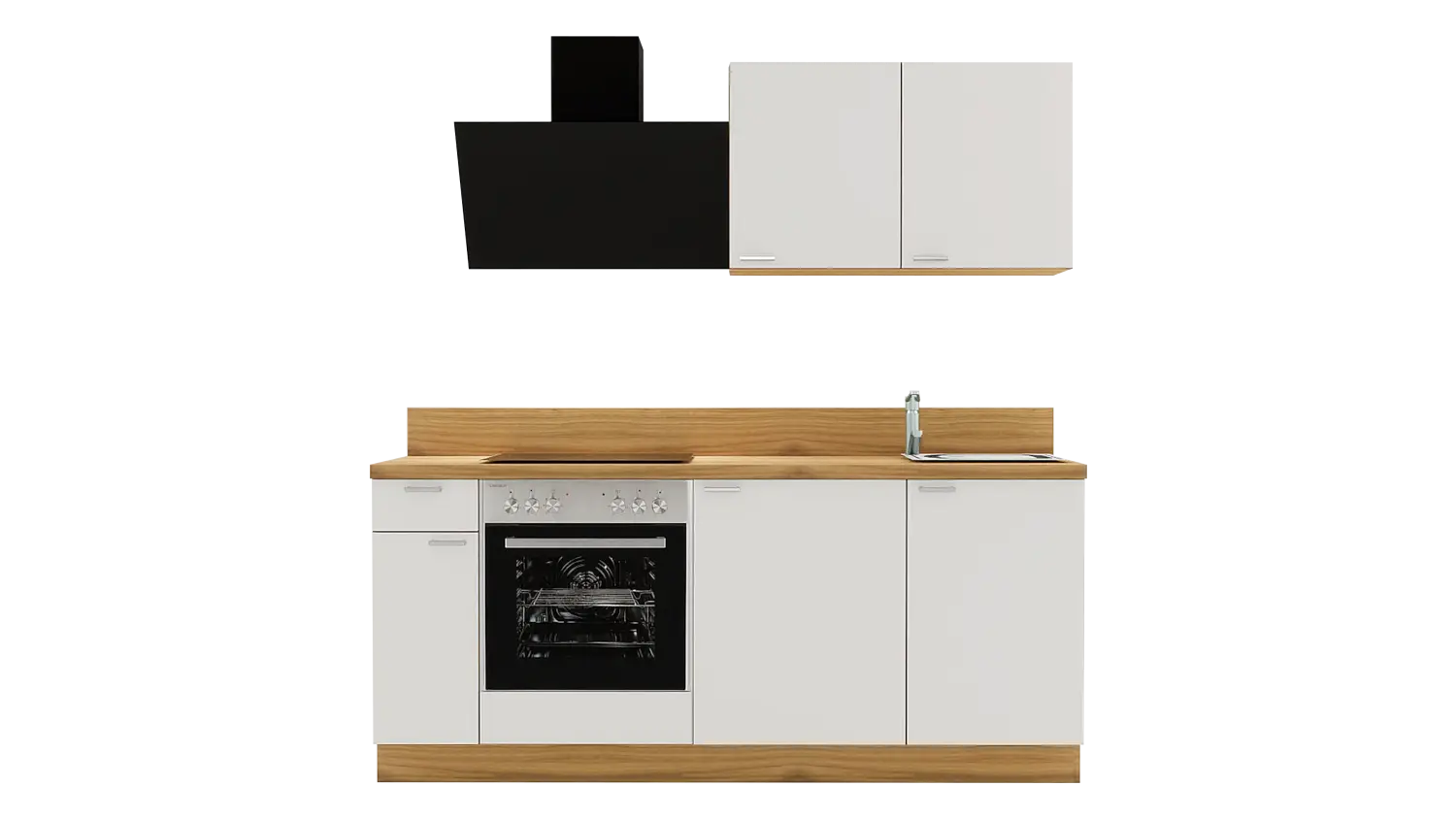 Express Küchenzeile mit Geräten in Weiß & Eiche astig: 200 cm, Spüle rechts | Miniküche "EXK890-4-1-r"