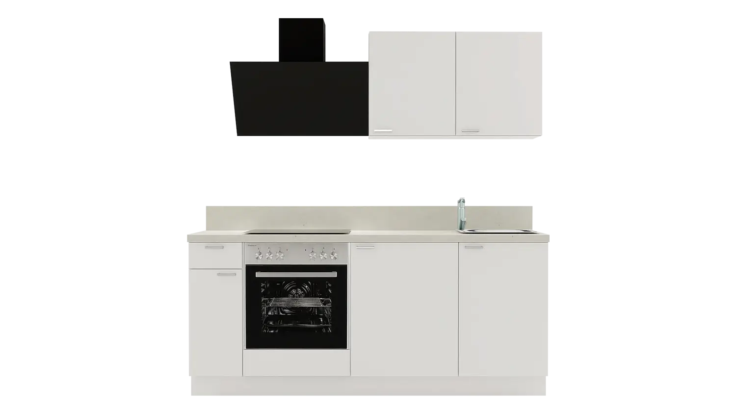 Express Küchenzeile mit Geräten in Weiß & Zement hell: 200 cm, Spüle rechts | Miniküche "EXK890-1-1-r"