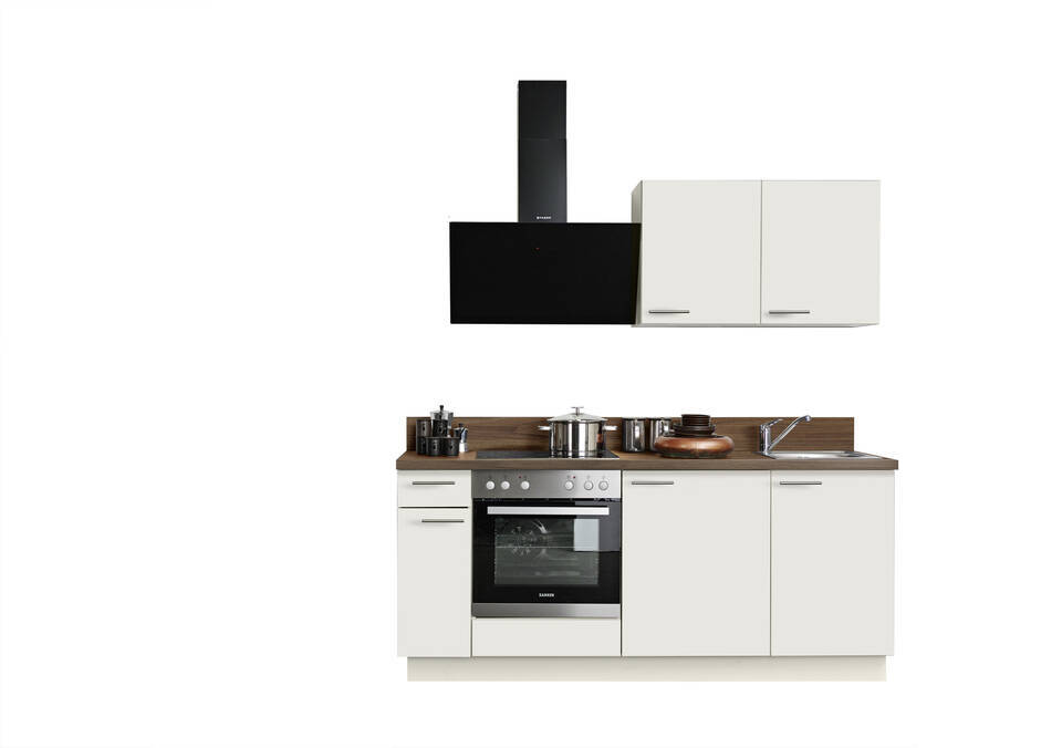 Express Küchenzeile mit Geräten in Magnolia & Nussbaum: 200 cm, Spüle rechts | Miniküche "EXK890-2-1-r" / Bild 3