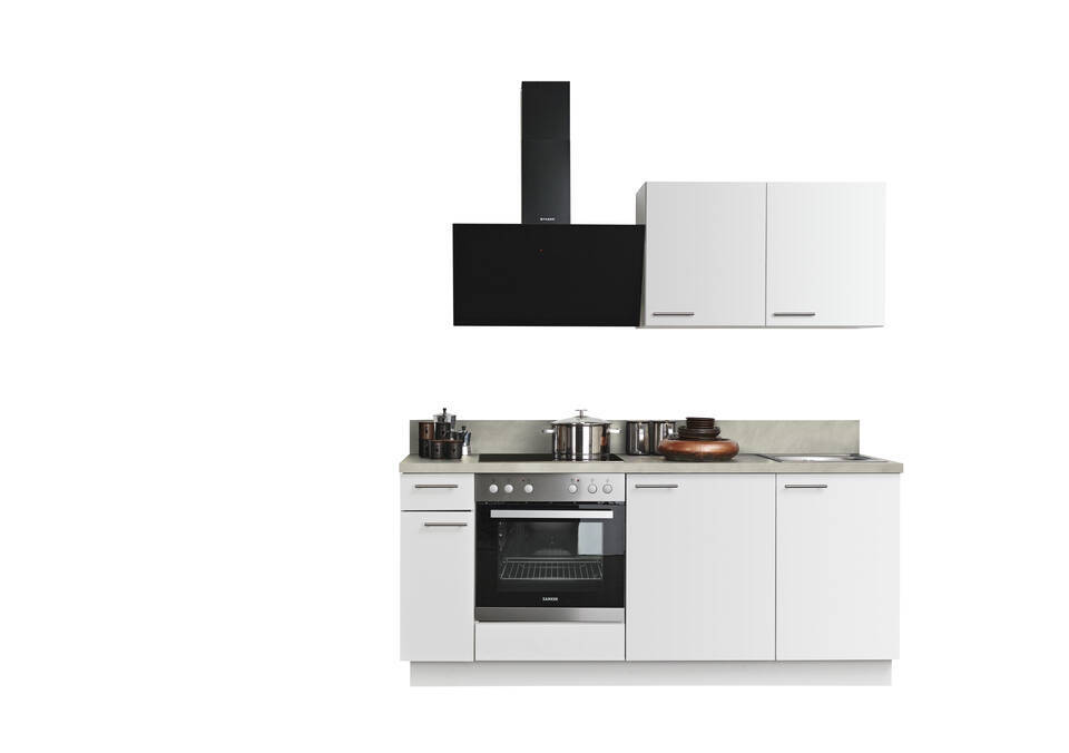 Express Küchenzeile mit Geräten in Weiß & Zement hell: 200 cm, Spüle rechts | Miniküche "EXK890-1-1-r" / Bild 3
