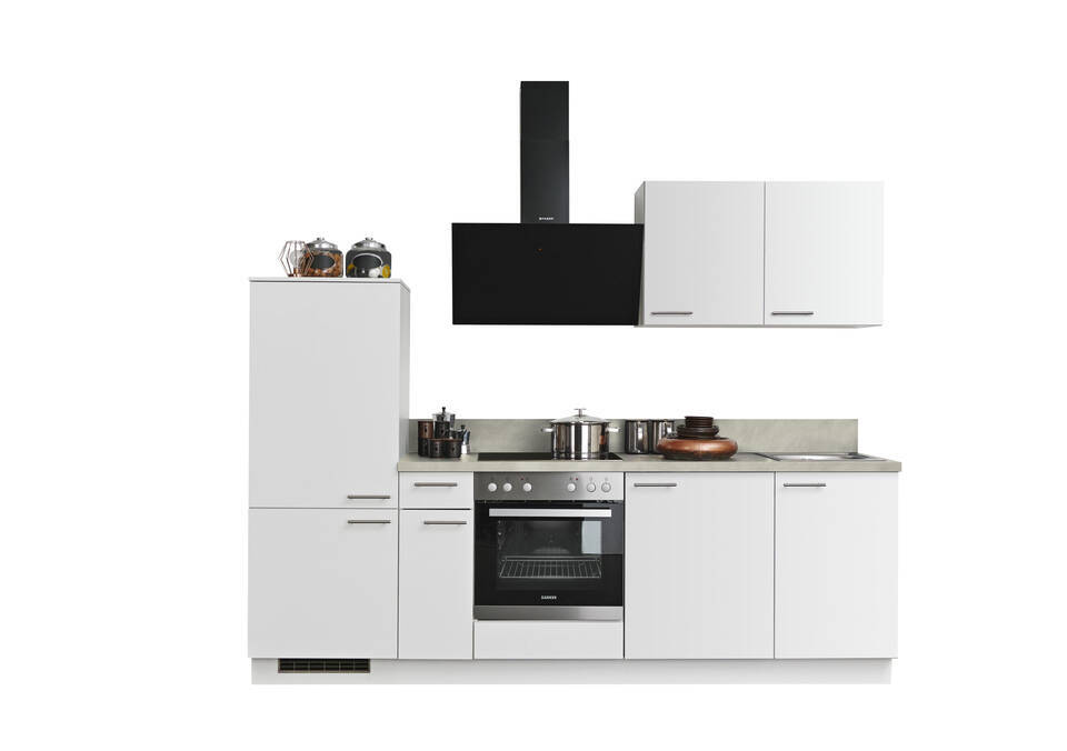 Express Küchenzeile mit Geräten in Weiß & Zement hell: 260 cm, Spüle rechts | Küchenblock "EXK910-1-1-r" / Bild 3