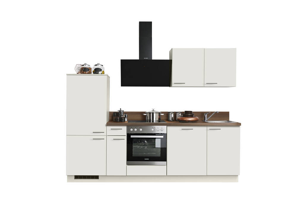 Express Küchenzeile mit Geräten in Magnolia & Nussbaum: 260 cm, Spüle rechts | Singleküche "EXK920-2-1-r" / Bild 3
