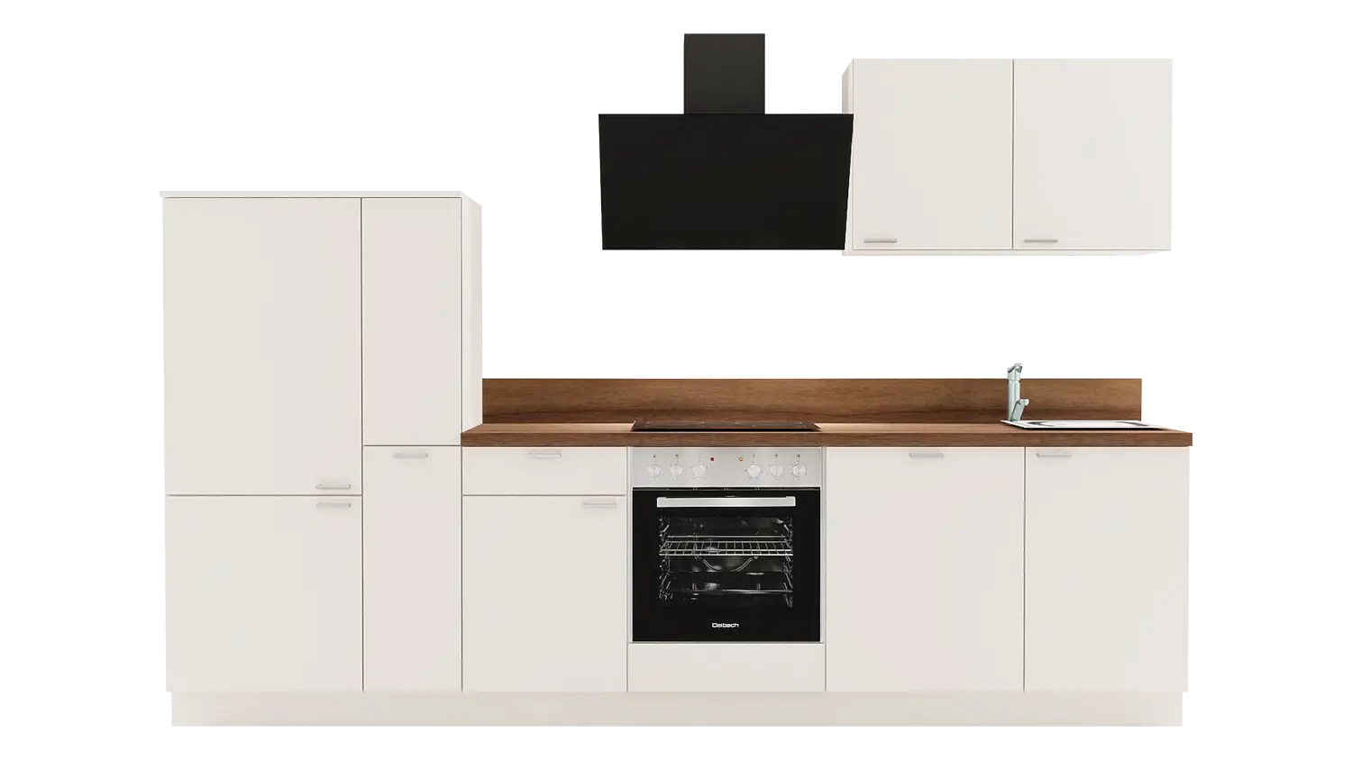Express Küchenzeile mit Geräten in Magnolia & Nussbaum: 310 cm, Spüle rechts | Küchenblock "EXK930-2-1-r" / Bild 1