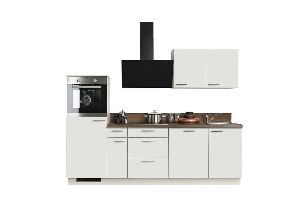 Express Küchenzeile mit Geräten in Magnolia & Nussbaum: 260 cm, Spüle rechts | Singleküche "EXK940-2-1-r" / Bild 3
