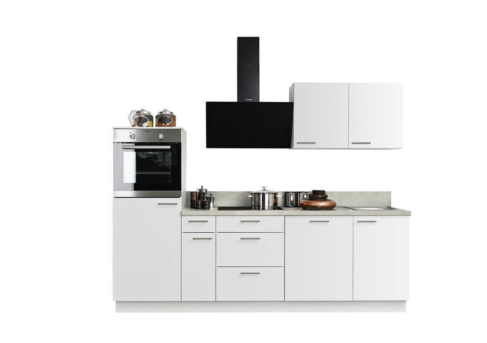 Express Küchenzeile mit Geräten in Weiß & Zement hell: 260 cm, Spüle rechts | Singleküche "EXK940-1-1-r" / Bild 3