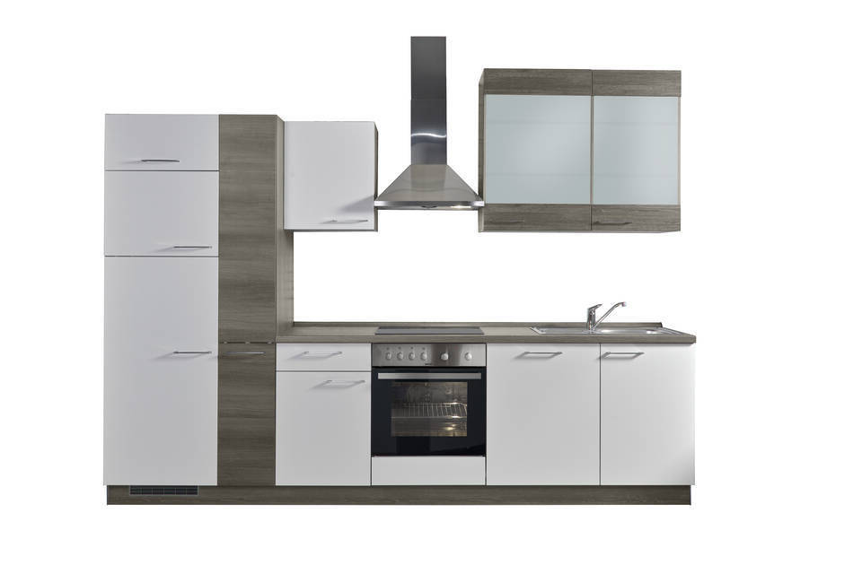 Express Küchenzeile mit Geräten in Weiß & Eiche grau: 310 cm, Spüle rechts | Küchenblock "EXK980-1-1-r" / Bild 4