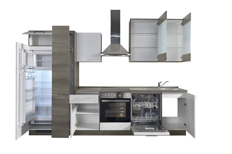 Express Küchenzeile mit Geräten in Weiß & Eiche grau: 310 cm, Spüle rechts | Küchenblock "EXK980-1-1-r" / Bild 5