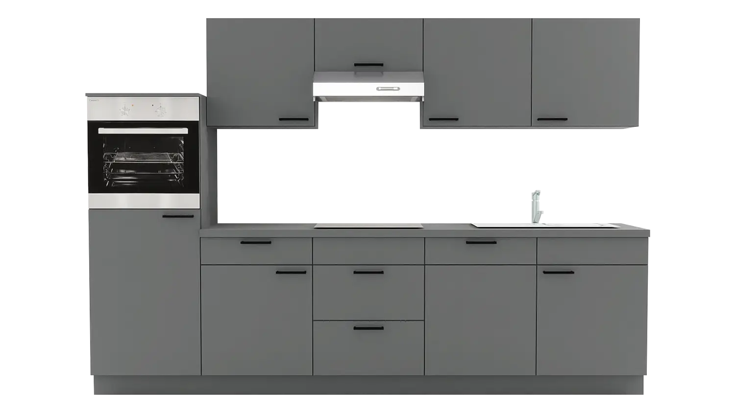 Express Küchenzeile mit Geräten in Anthrazit: 300 cm, Spüle rechts | Singleküche "EXK1080-3-1-r"