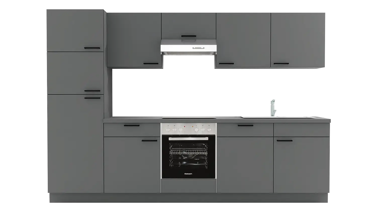 Express Küchenzeile mit Geräten in Anthrazit: 300 cm, Spüle rechts | Singleküche "EXK1090-3-1-r"