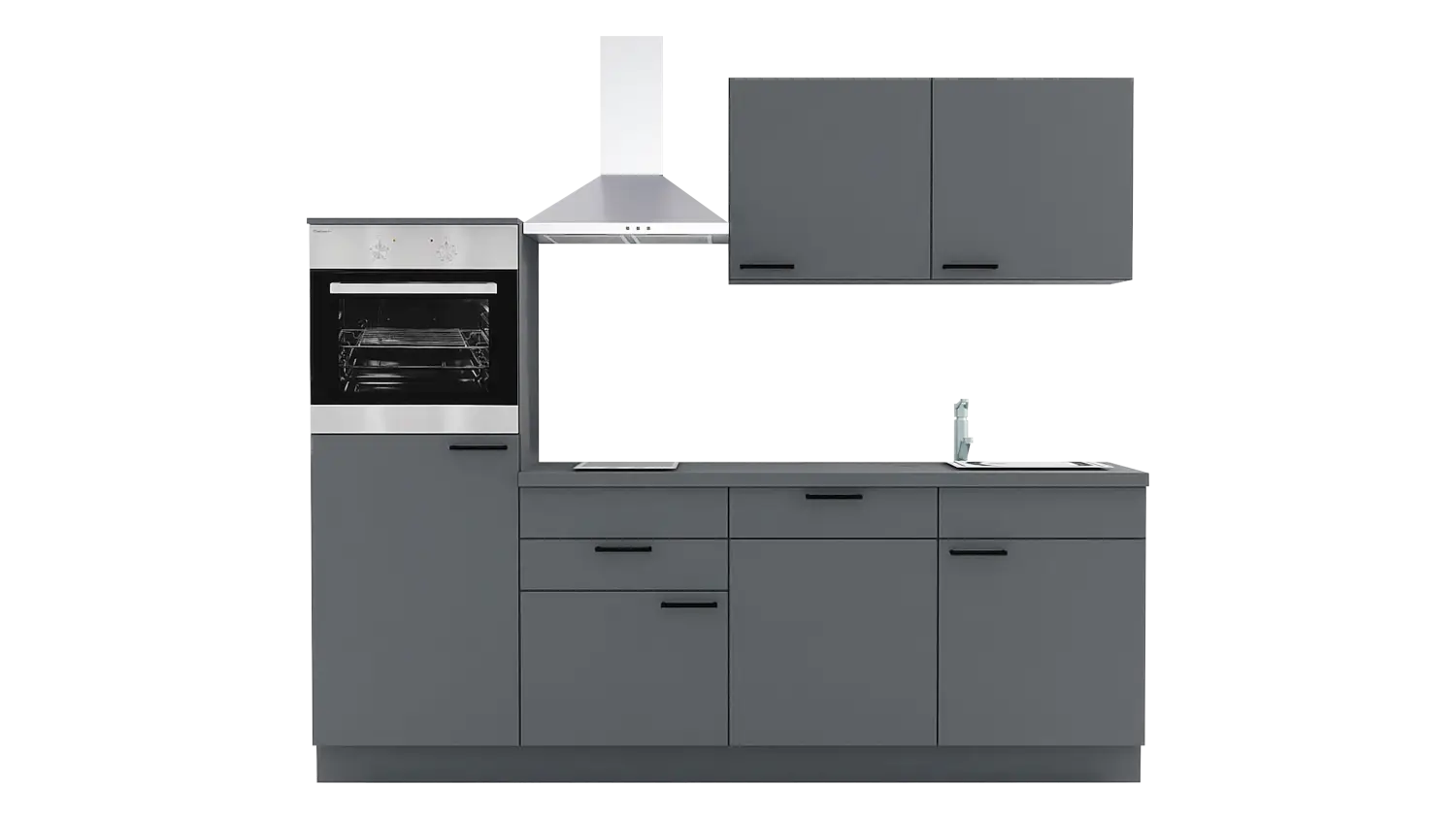Express Küchenzeile mit Geräten in Anthrazit: 240 cm, Spüle rechts | Singleküche "EXK1160-3-1-r"