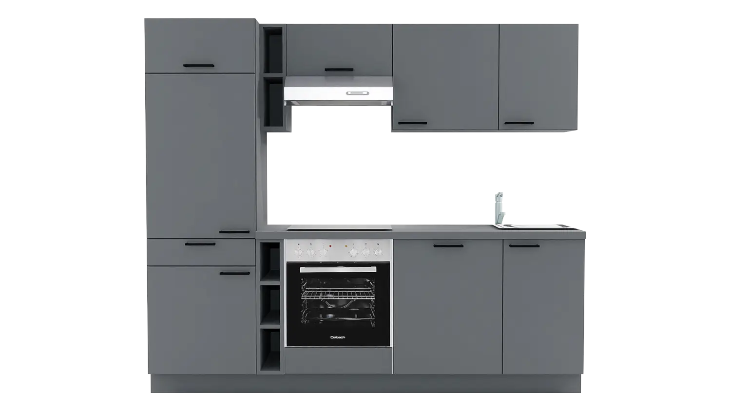 Express Küchenzeile mit Geräten in Anthrazit: 240 cm, Spüle rechts | Singleküche "EXK1170-3-1-r"