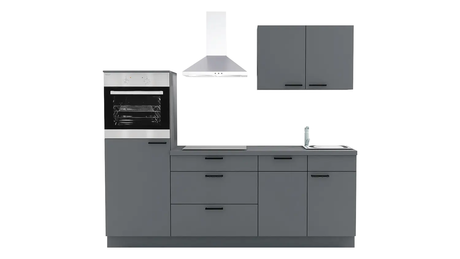 Express Küchenzeile mit Geräten in Anthrazit: 230 cm, Spüle rechts | Singleküche "EXK1180-3-1-r"