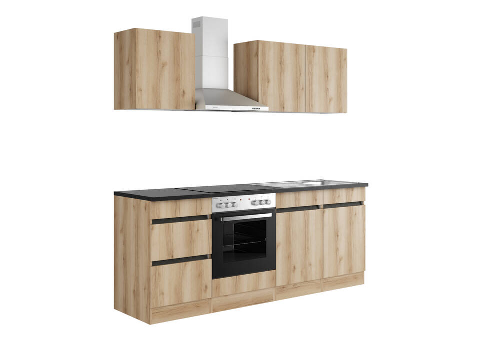 OPTIFIT Küchenzeile ohne Geräte in Wildeiche & Anthrazit: 210 cm, flexibel stellbar | Singleküche "OFK2120-2-0"