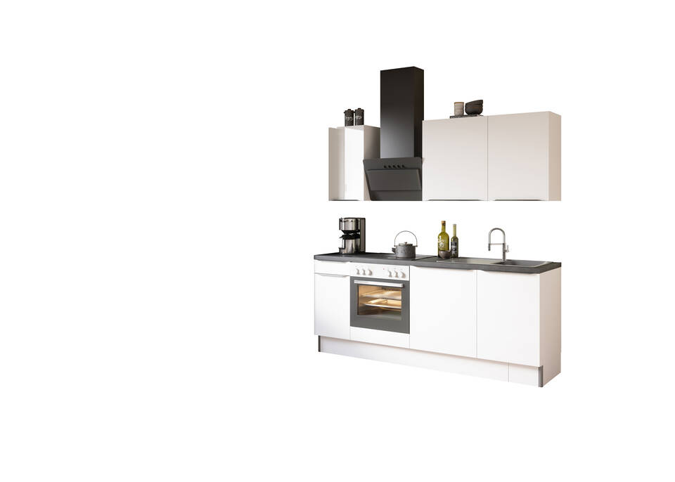 OPTIFIT Küchenzeile ohne Geräte in Weiß Glanz & Beton dunkel: 210 cm, flexibel stellbar | Singleküche "OFK2188-7-0" / Bild 2