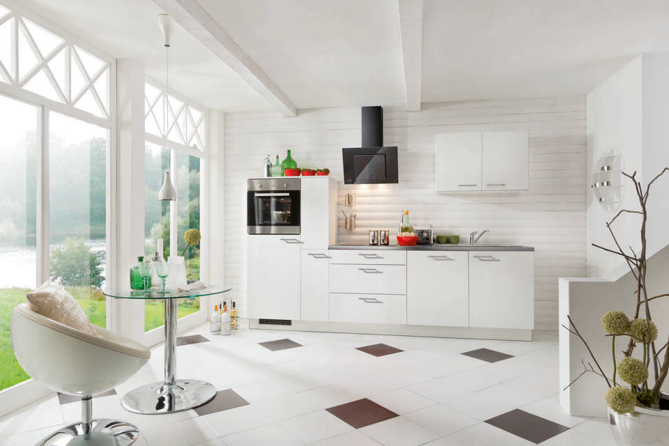 Küchenzeile "EXK370-1-0" ohne Geräte: Weiß - Eiche grau, 290cm