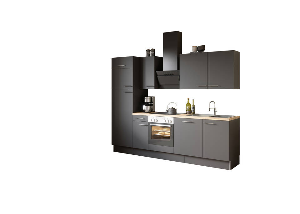 OPTIFIT Küchenzeile ohne Geräte in Anthrazit & Eiche Struktur: 270 cm, flexibel stellbar | Singleküche "OFK27288-3-0"