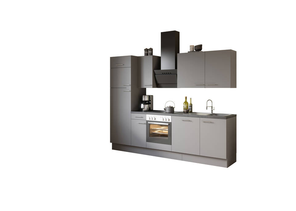 OPTIFIT Küchenzeile ohne Geräte in Basaltgrau & Beton dunkel: 270 cm, flexibel stellbar | Singleküche "OFK27288-4-0"