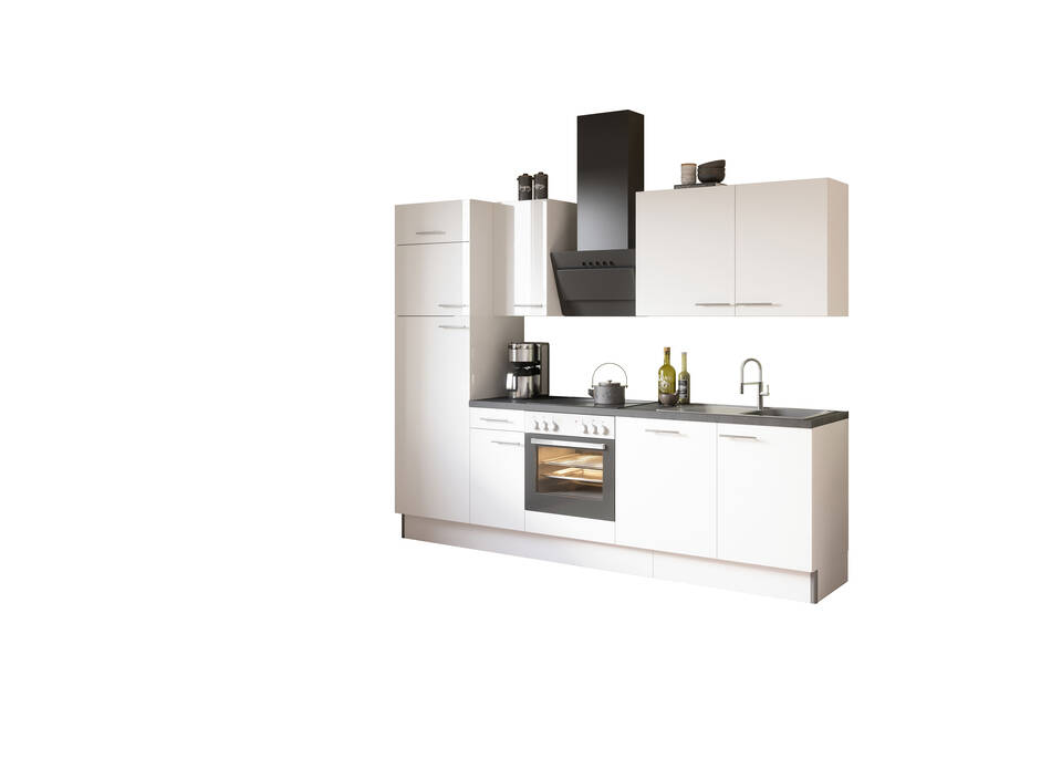 Küchenzeile "OFK27288-6-0" ohne Geräte: Weiß Glanz Lack - Beton dunkel, 270cm / Bild 2