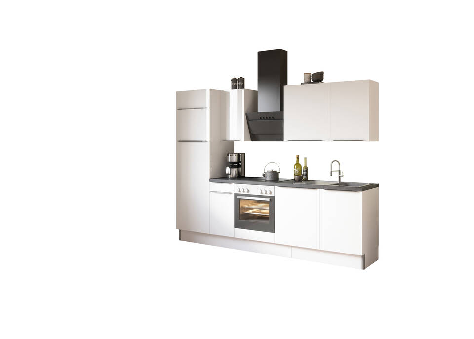 OPTIFIT Küchenzeile ohne Geräte in Weiß Glanz & Beton dunkel: 270 cm, flexibel stellbar | Singleküche "OFK27288-7-0" / Bild 2