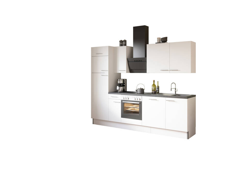 OPTIFIT Küchenzeile ohne Geräte in Weiß & Beton dunkel: 270 cm, flexibel stellbar | Singleküche "OFK27288-1-0"