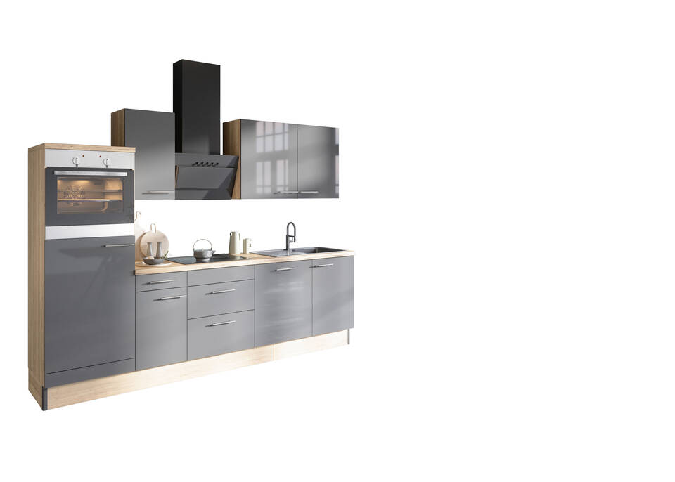 OPTIFIT Küchenzeile ohne Geräte in Anthrazit Glanz & Eiche Struktur: 270 cm, flexibel stellbar | Singleküche "OFK27688-5-0" / Bild 2