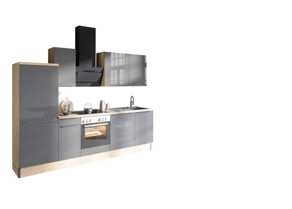 OPTIFIT Küchenzeile ohne Geräte in Anthrazit Glanz & Eiche Struktur: 270 cm, flexibel stellbar | Singleküche "OFK27488-8-0" / Bild 2