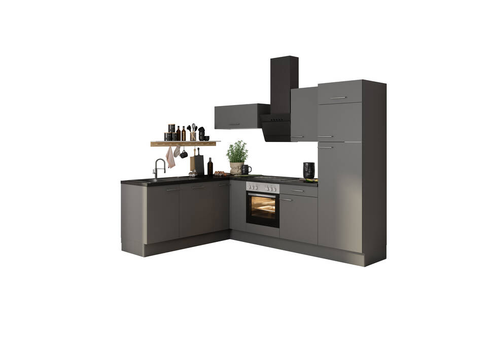 OPTIFIT L-Küche ohne Geräte in Basaltgrau & Beton dunkel: 200x270 cm, 470 cm, flexibel stellbar | Winkelküche "OFK2720R8-4-0" / Bild 2