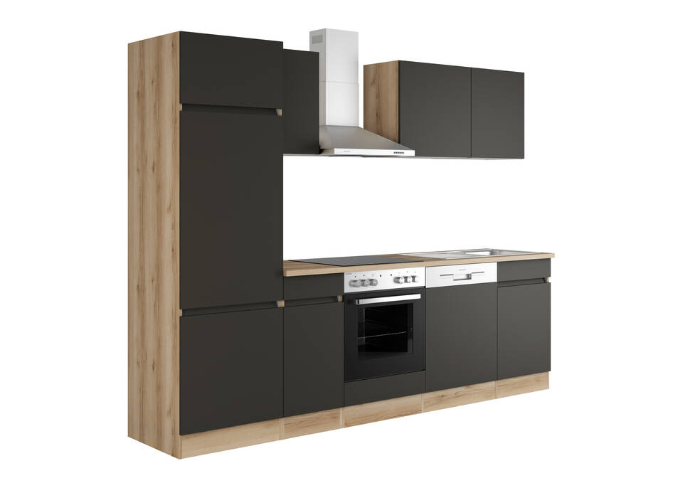 OPTIFIT Küchenzeile ohne Geräte in Anthrazit & Eiche Struktur: 270 cm, flexibel stellbar | Singleküche "OFK27020-3-0"