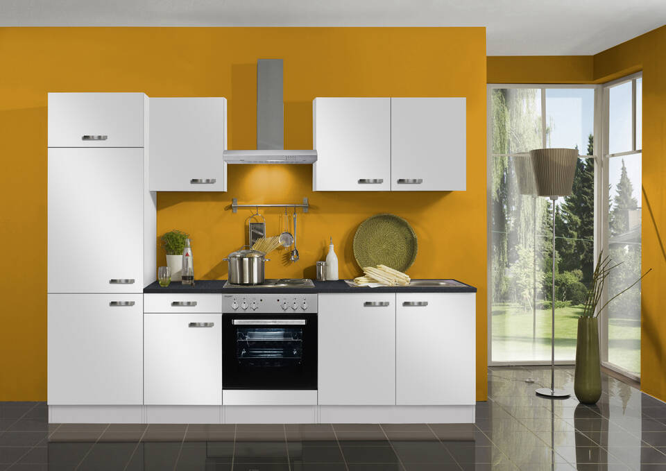 OPTIFIT Küchenzeile ohne Geräte in Weiß Seidenglanz & Anthrazit: 270 cm, flexibel stellbar | Singleküche "OFK27119-6-0"