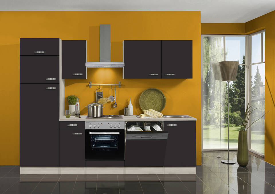 OPTIFIT Küchenzeile ohne Geräte in Anthrazit & Akazie: 270 cm, flexibel stellbar | Singleküche "OFK27229-1-0"