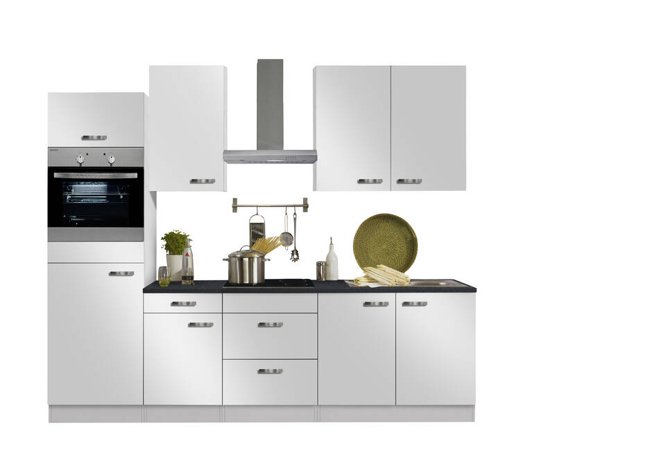 OPTIFIT Küchenzeile ohne Geräte in Weiß Seidenglanz & Anthrazit: 270 cm, flexibel stellbar | Singleküche "OFK27739-6-0"