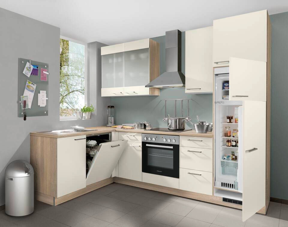 L-Küche "EXK700-2-0" ohne Geräte: Magnolia - Bergeiche, 470cm
