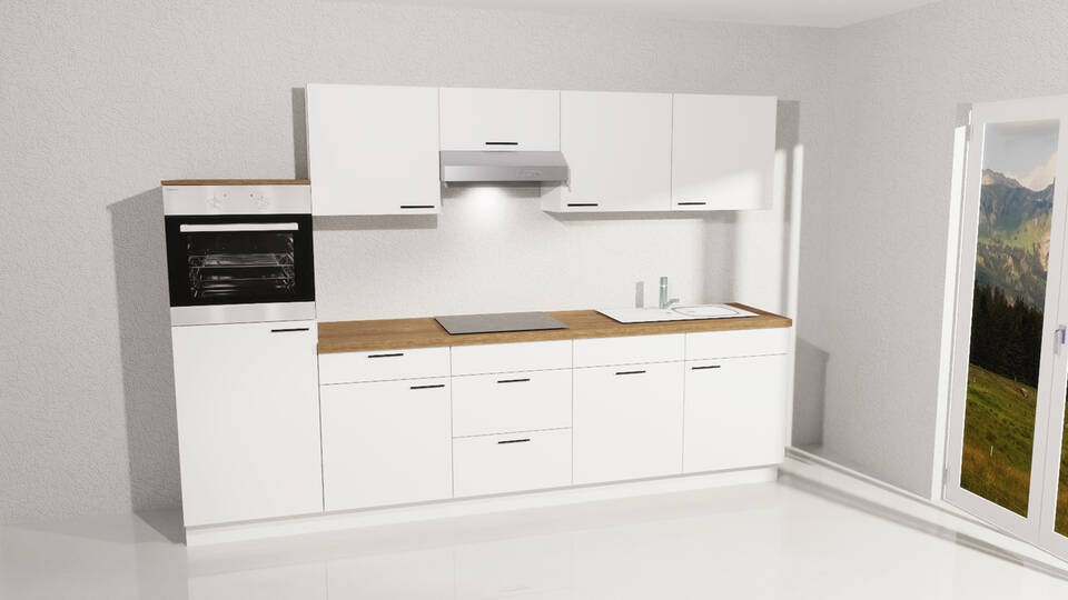 Küchenzeile "EXK1080-1-0" ohne Geräte: Weiß - Eiche Klassik, 300cm